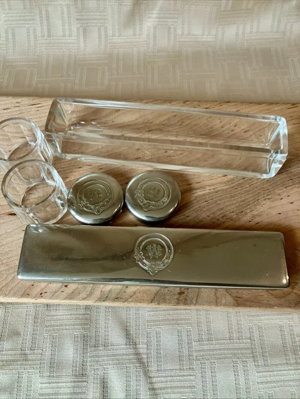 Vintage Silverplate Vanity Set w/ Scottish Buckle Crest and Monogram